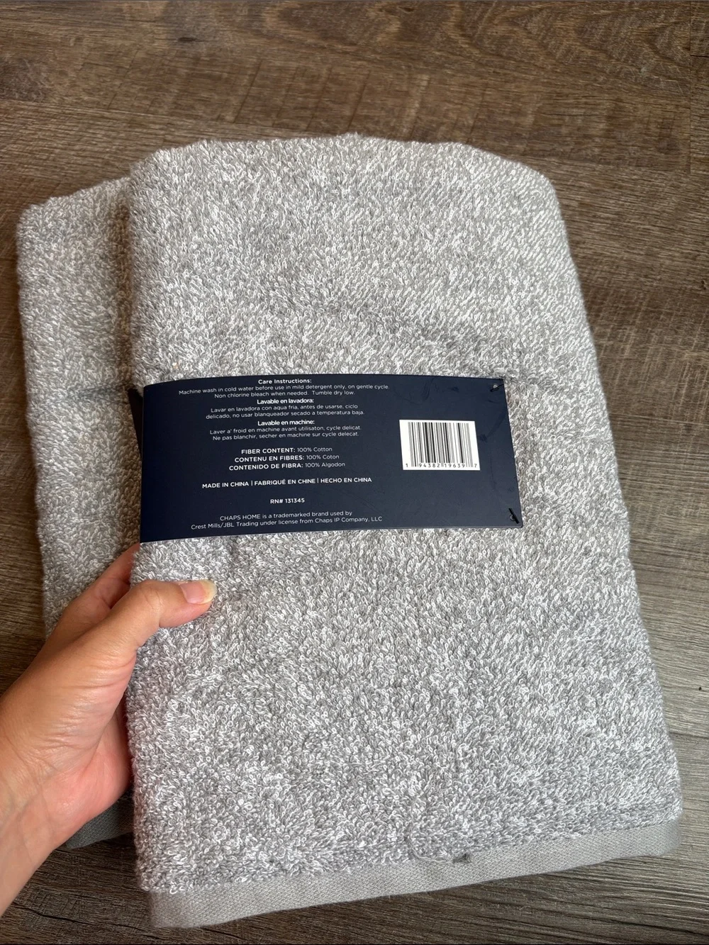 Chaps Bath Towel Set of 2 Light Gray 100% Cotton NEW